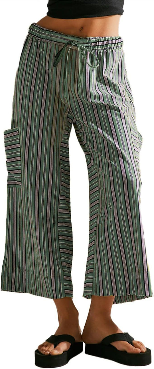 Damen gestreifte Weitbein-Hosen R&B