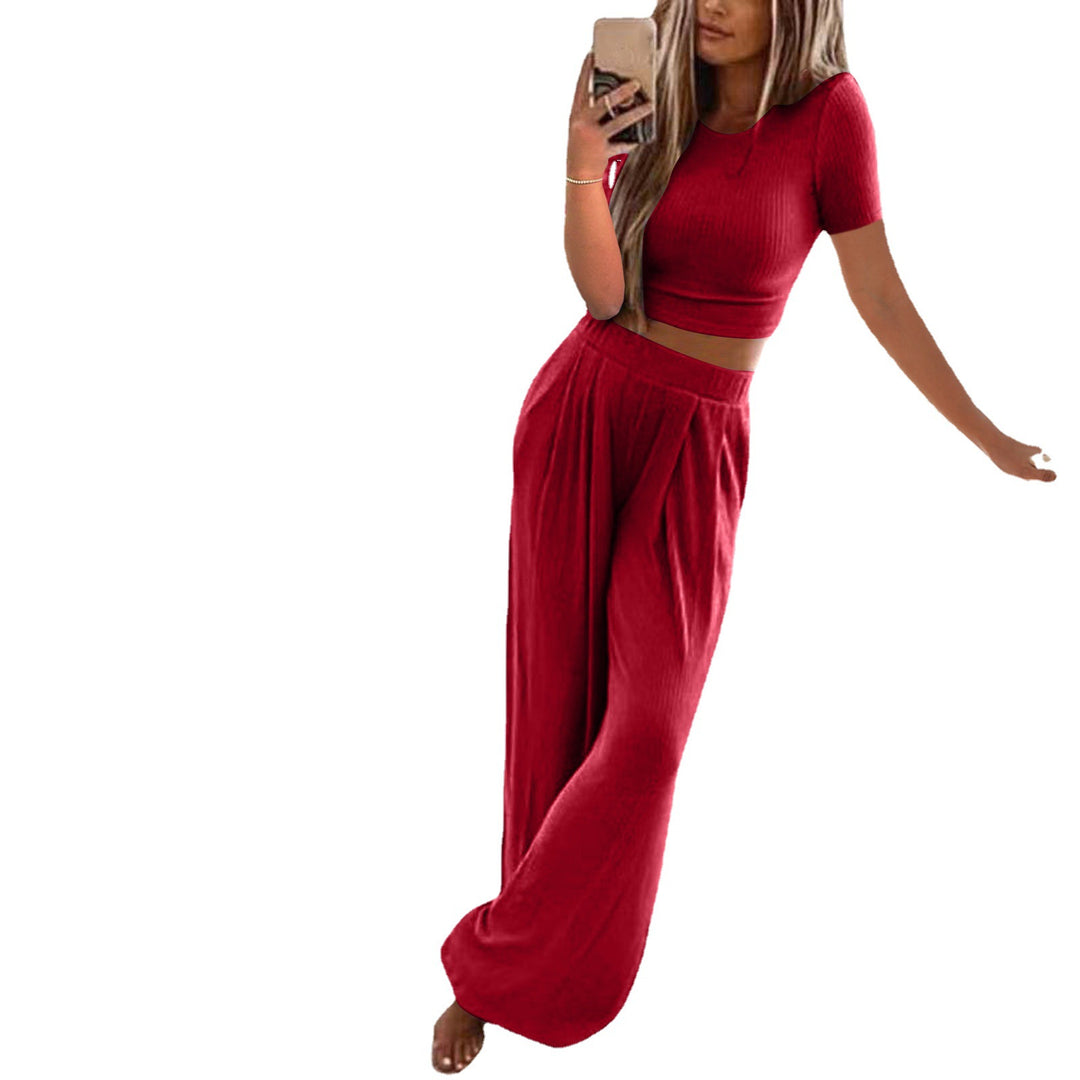 Damen Set aus kurzer Strickoberteile und weiten Hosen R&B