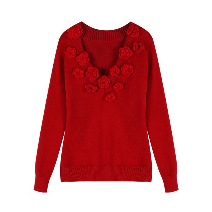 R&B | Strickbluse mit Blumen-details V-ausschnitt und Feminine Passform Elegant und Sophisticated