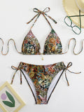 Damen Triangel-Bikini-Set mit floralem Leopardenmuster R&B