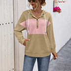 Damen Kapuzenpullover mit modischem Farbblock und Knopfleiste R&B