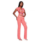 Damen elegante und modische Schlaghose mit lR&Bhaftem Streifenmuster R&B