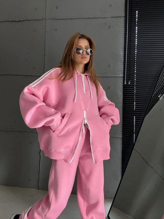 Damen Stylish Hoodie mit doppeltem Reißverschluss und lässigem Schnitt R&B