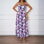 Damen Maxikleid mit floralem Schnitt und modernem Quadrat-Ausschnitt R&B