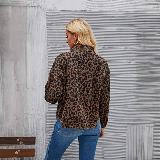 Damen Karierte Denimjacke im angesagten Leopardenmuster mit modernem Schnitt R&B