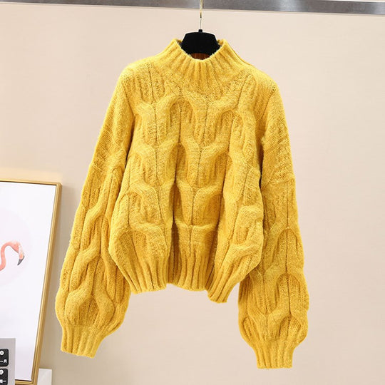 Damen kuscheliger Strickpullover mit voluminösen Ärmeln und Zopfmuster R&B