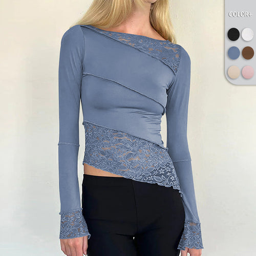 Damen Langarmshirt mit Spitzenakzenten und raffiniertem Schnitt R&B