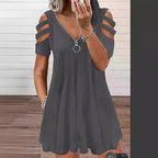 Damen Kleid mit V-Ausschnitt und offenen Schultern R&B