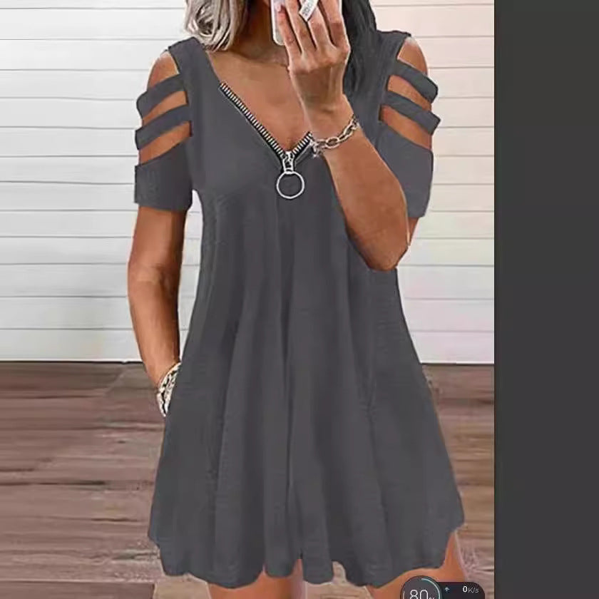 Damen Kleid mit V-Ausschnitt und offenen Schultern R&B