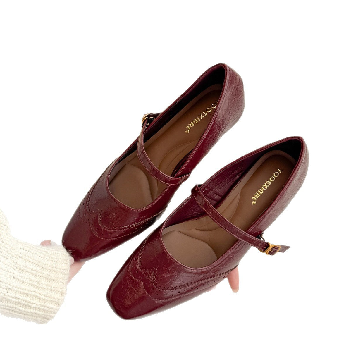 Damen elegante Ballerinas mit verstellbarem Riemen und feiner Brogue-Prägung R&B