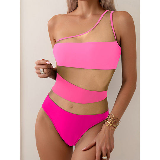 Damen Einseitiger Badeanzug mit transparenten Einsätzen R&B