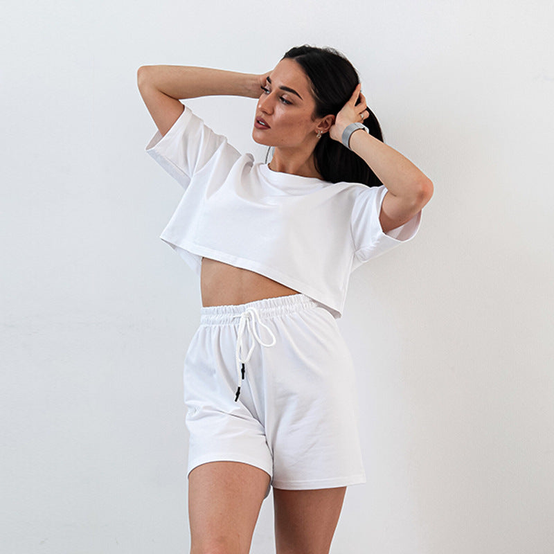 Damen lässiges Crop-Top und Shorts-Set mit elastischem Bund R&B