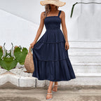 Damen Midikleid mit elastischem Oberteil und fließendem Rock R&B