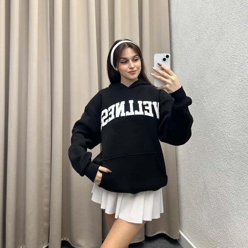 Damen Hoodie mit großem Logo und Kängurutasche R&B