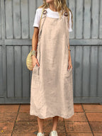 Damen lässiges Leinenkleid mit praktischen Taschen und verstellbaren Trägern R&B