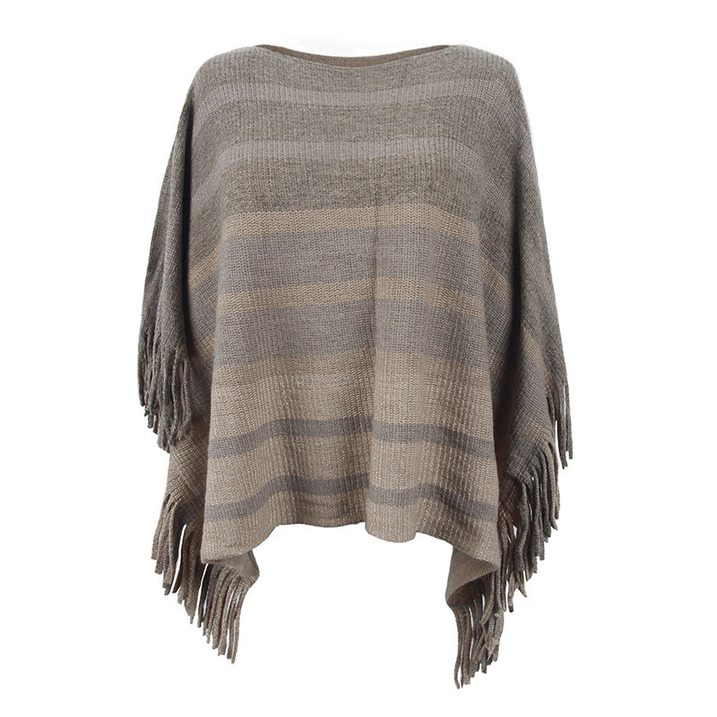 Damen eleganter Poncho mit strukturiertem Design und fransigen Details R&B