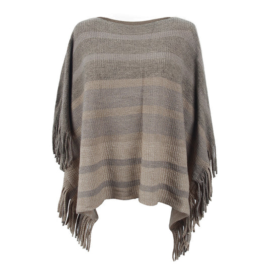 Damen eleganter Poncho mit strukturiertem Design und fransigen Details R&B