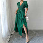 Damen Maxi-Jumpsuit mit gerafften Ärmeln und schwingendem Rock R&B