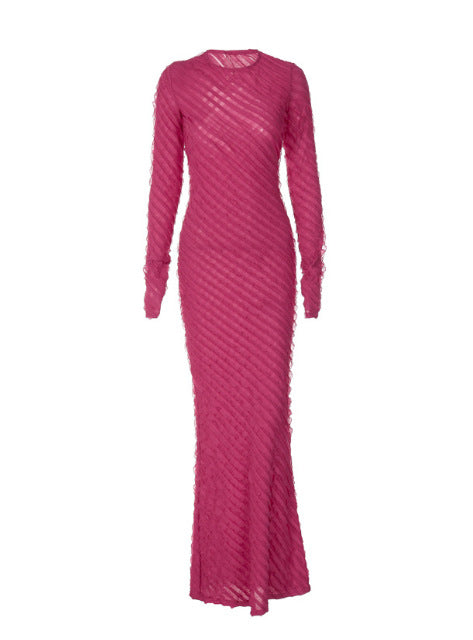 Damen Langarm Maxikleid mit raffinierten Transparentdetails und figurumspielendem Schnitt R&B