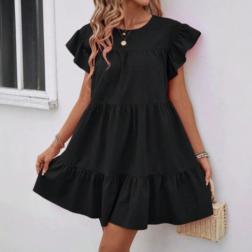 Damen luftiges Minikleid mit voluminösem Volant und lässigem Schnitt R&B