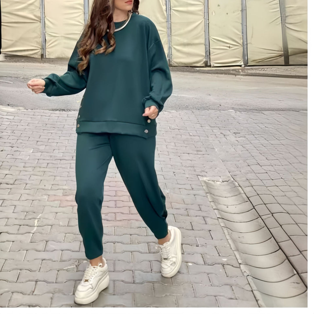 Damen lässiges Sport-Ensemble mit elegantem Schnitt und dekorativen Knöpfen R&B