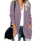 Damen lässige Strickjacke mit offenen Ärmeln und praktischen Taschen R&B