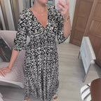 Damen Maxikleid mit schmeichelndem V-Ausschnitt und voluminösen Ärmeln R&B