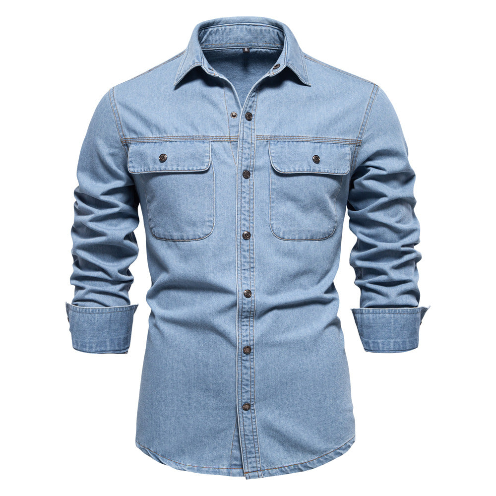 Herren Denim Hemd mit zwei Brusttaschen und modischem Schnitt