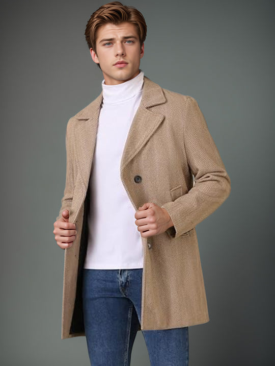 Herren eleganter Wende-Mantel mit doppelter Knopfleiste und verborgenem Gürtel R&B