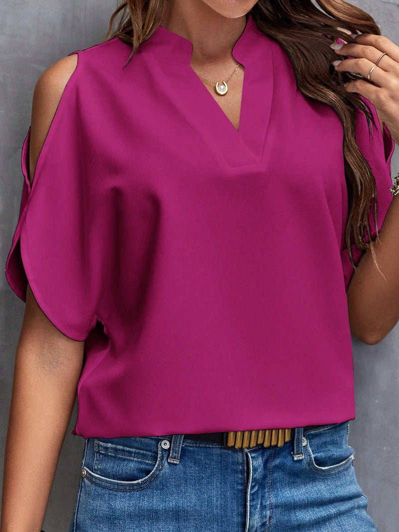 Damen Elegante Bluse mit offenen Schultern und Stehkragen R&B