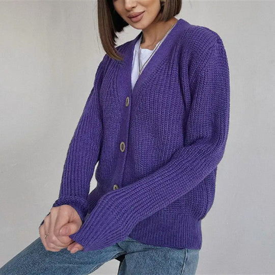 Damen Grobstrick-Cardigan mit Knöpfen R&B