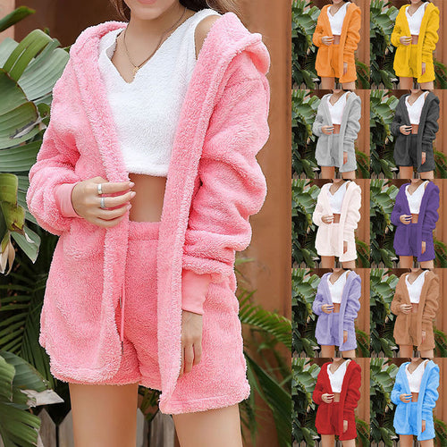Damen kuschelweiches Sport-Lounge-Set mit Kapuze und Taschen R&B