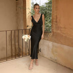 Damen Maxikleid mit luxuriösem Satinfinish und verstellbaren Spaghettiträgern R&B