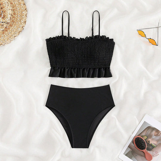 Damen Bikini-Set mit gerafftem Oberteil und hoch geschnittenem Unterteil R&B