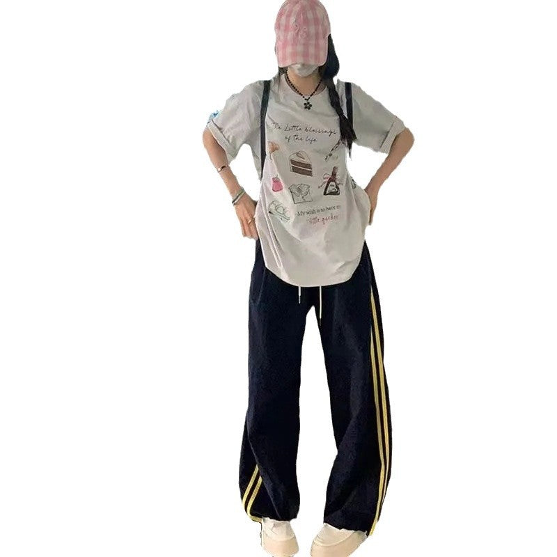 Damen lässige Sporthose mit seitlichen Streifen und elastischem Bund