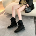 Damen Bequeme Stiefeletten mit weichem Veloursleder und modischem Falten-Design R&B