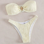 Damen Bandeau-Bikini mit Rüschendetails und modischem Schmuckakzent