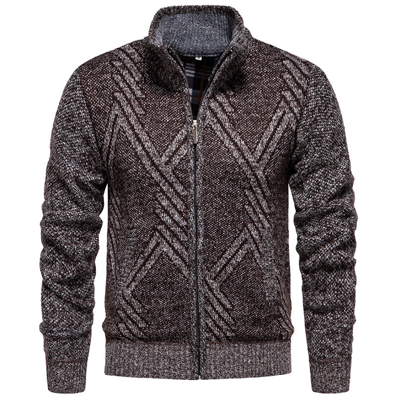 Herren sportliche Strickjacke mit modernem Zopfmuster R&B