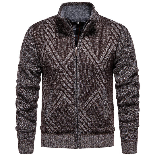 Herren sportliche Strickjacke mit modernem Zopfmuster R&B