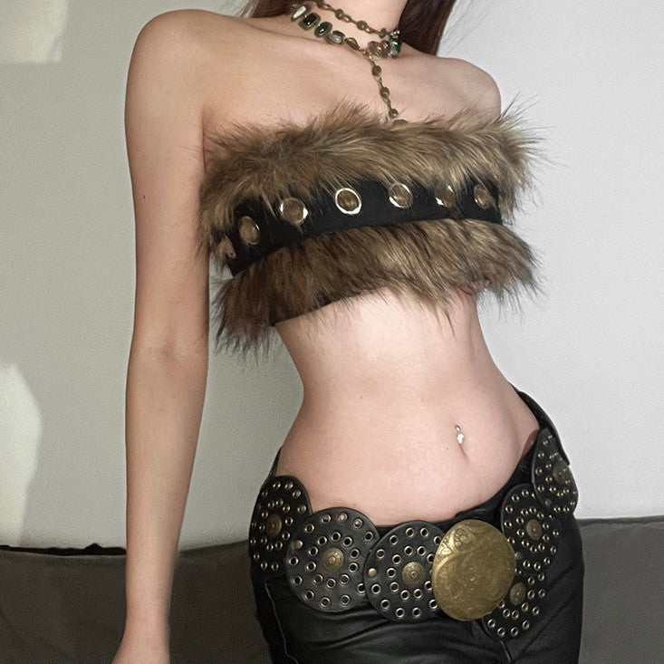 Damen Modisches Kunstpelz-Bustier mit dekorativen Details R&B