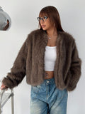 Damen Trendige und flauschige Kunstpelzjacke R&B