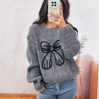 Damen Grobstrickpullover mit verspieltem Schleifenmotiv R&B
