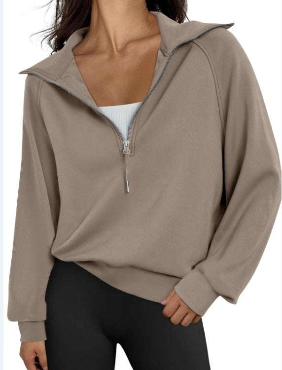 Damen lässiger Sweatpullover mit hohem Kragen und Reißverschluss R&B