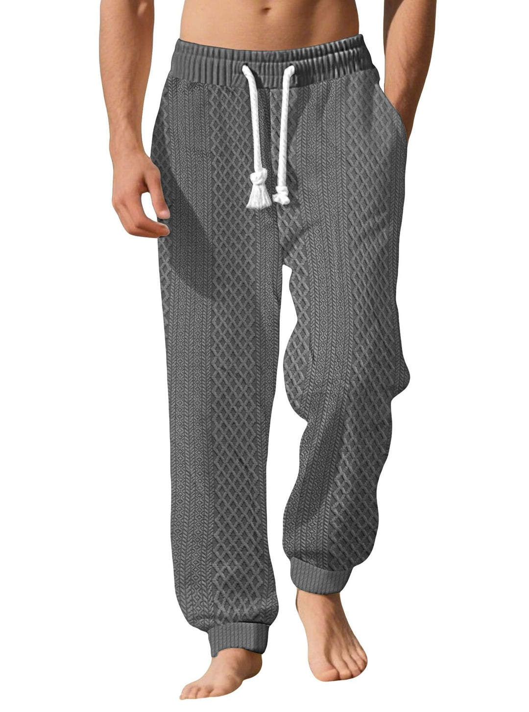 Herren nan gestrickte Wohlfühlhose mit Zopfstruktur, elastischem Bund, Kordelzug und Eingrifftaschen R&B