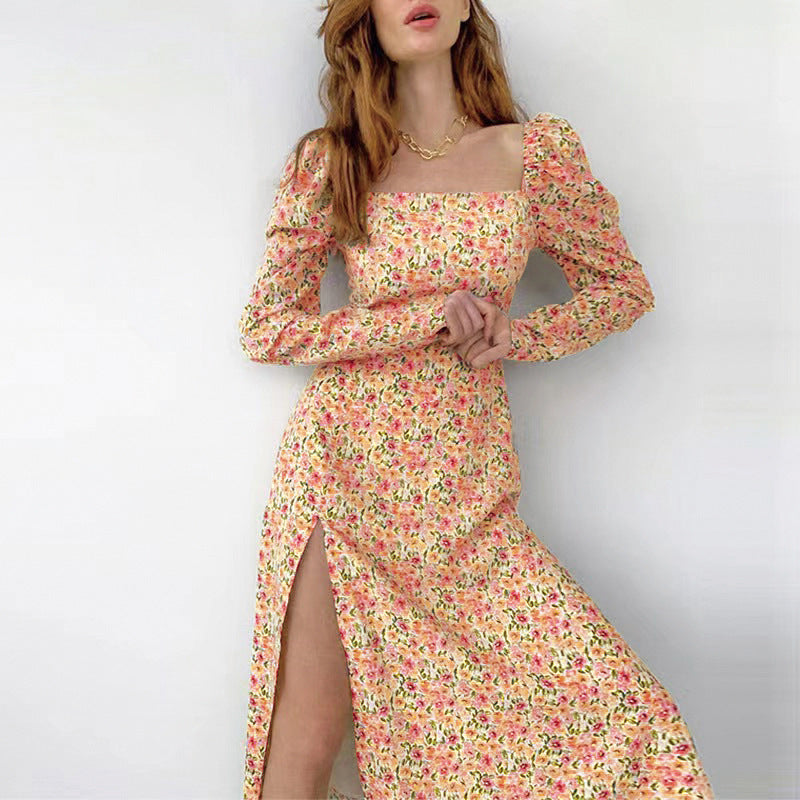 Damen Maxikleid mit voluminösen Ärmeln und seitlichem Schlitz R&B