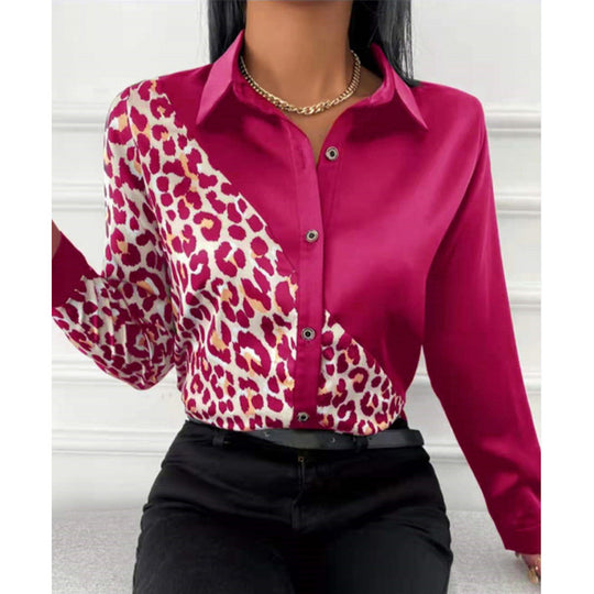 Damen Satinbluse mit asymmetrischem Leo-Design und glamouröser Knopfleiste R&B