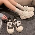 Damen modische Plattform-Sneaker mit elastischem Schnürsystem und robustem Sohlenprofil R&B