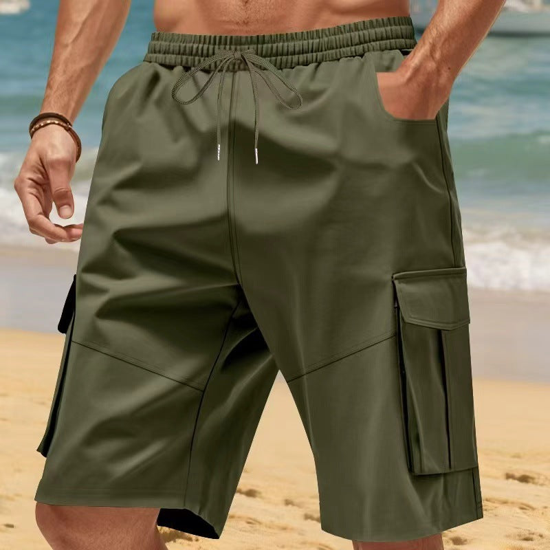 Herren nan technische Reisefreizeit-Bermuda mit elastischem Bund, Kordelzug und funktionalen Klapptaschen R&B