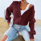 Damen bequeme Strickjacke mit schickem V-Ausschnitt R&B