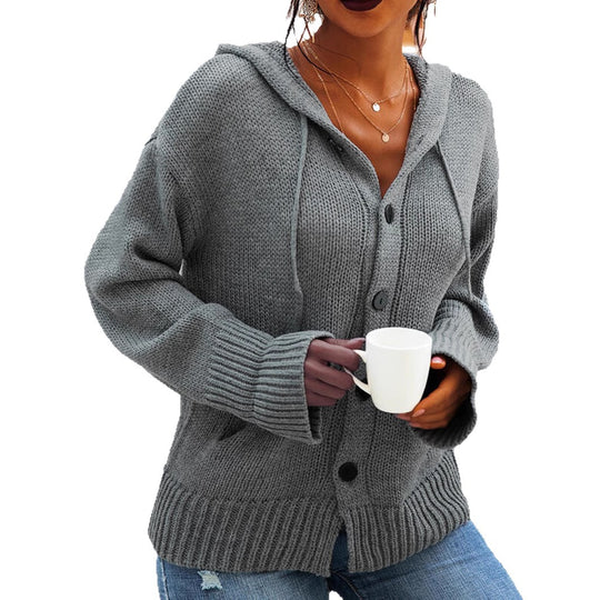 Damen kuschelige Strickjacke mit Kapuze und praktischen Taschen R&B